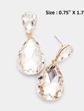 Elegant Clear, Diamond cut Teardrop Crystal Drop Earrings.  1.75". Never worn